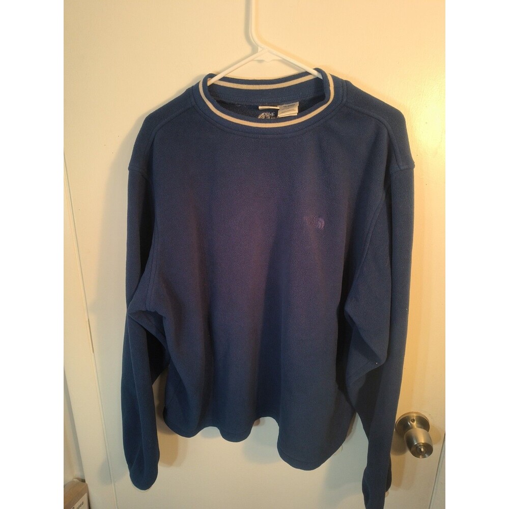 Vtg 90s The North Face Fleece Crewneck Sweatshirt Mens L Blue Striped Collar TKA